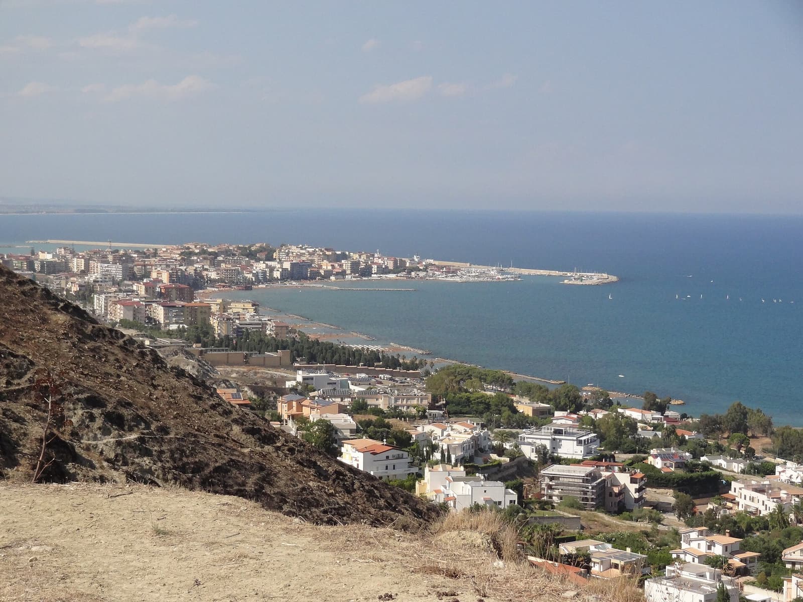 View over Crotone and its harbour from the hills behind the city