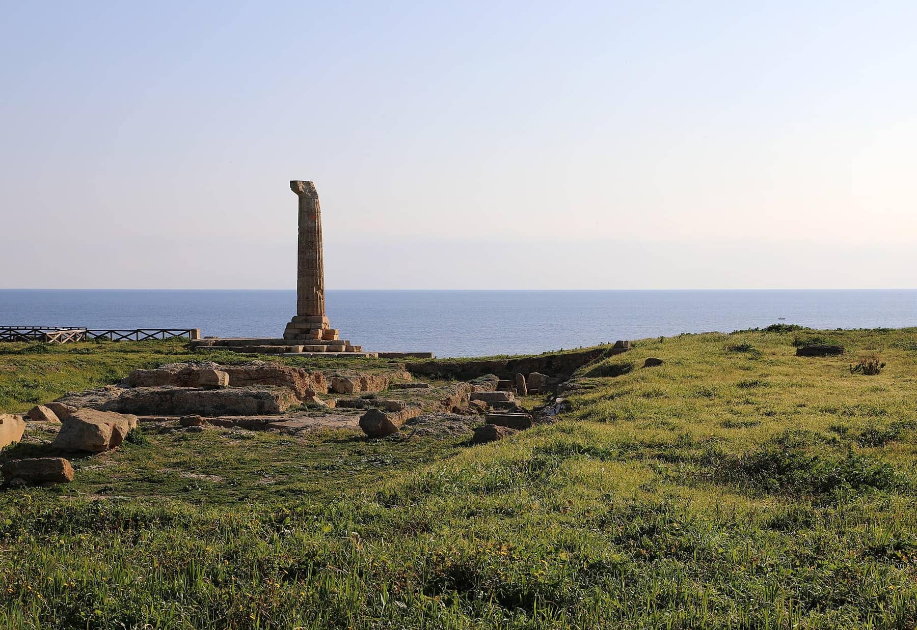 The single Doric column of the temple of Hera Lacinia at Capo Colonna, with the sea behind it